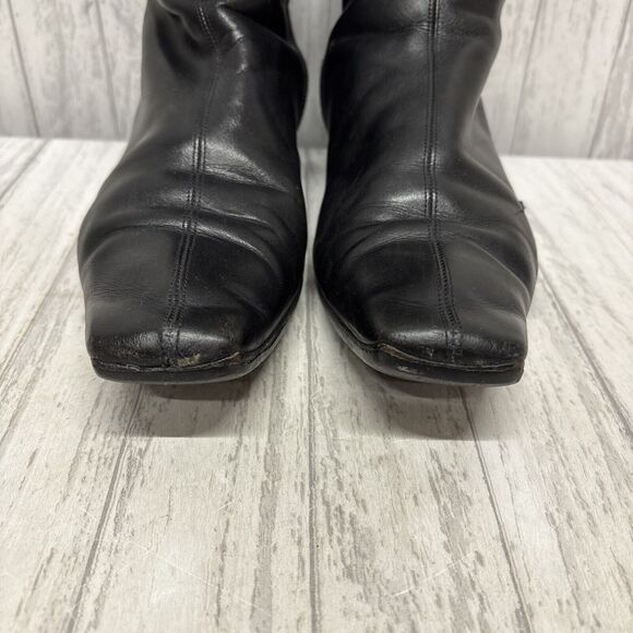 Womens Size 9.5 Gucci Black Leather Riding Boots Bamboo Gold Charm - Picture 4 of 16